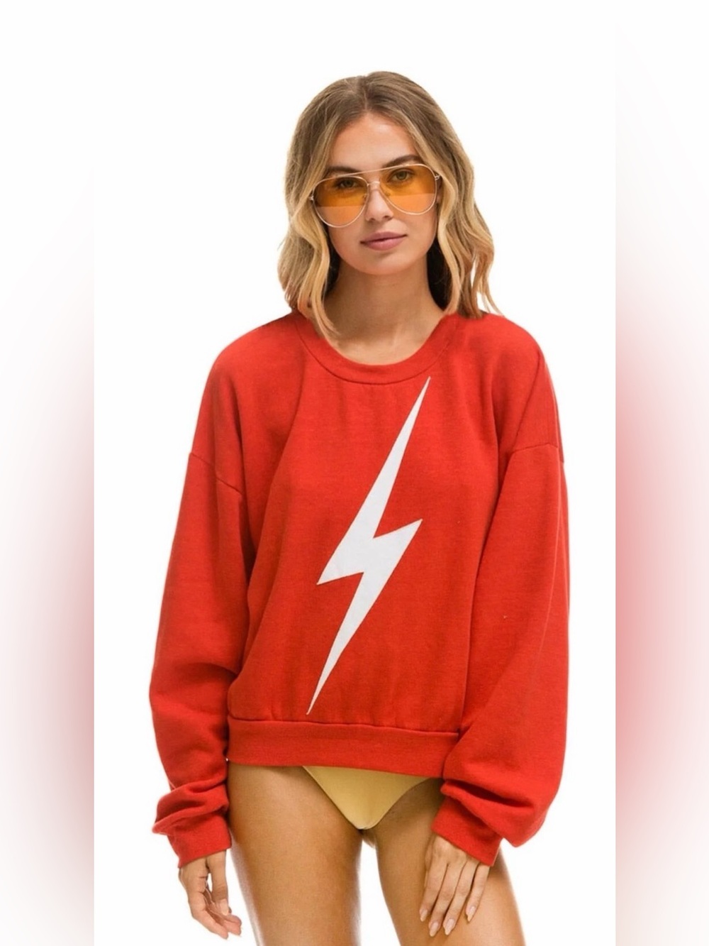 Aviator Nation Red Sweatshirt with White Lightning Bolt